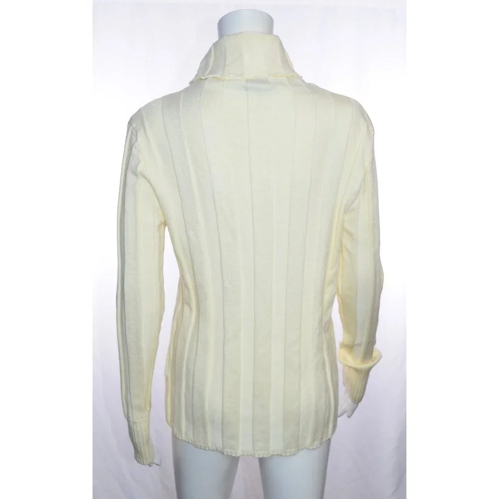 Westbound Turtleneck Open Knit Ribbed Long Sleeve Sweater Cream Size L - Picture 3 of 6
